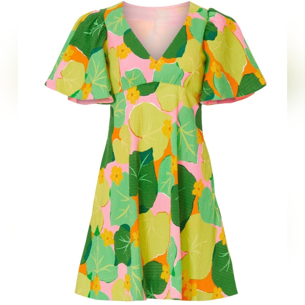 Kate Spade New York Cucumber Floral Swing Dress V-neck Short sleeves Size 4 - Picture 2 of 14